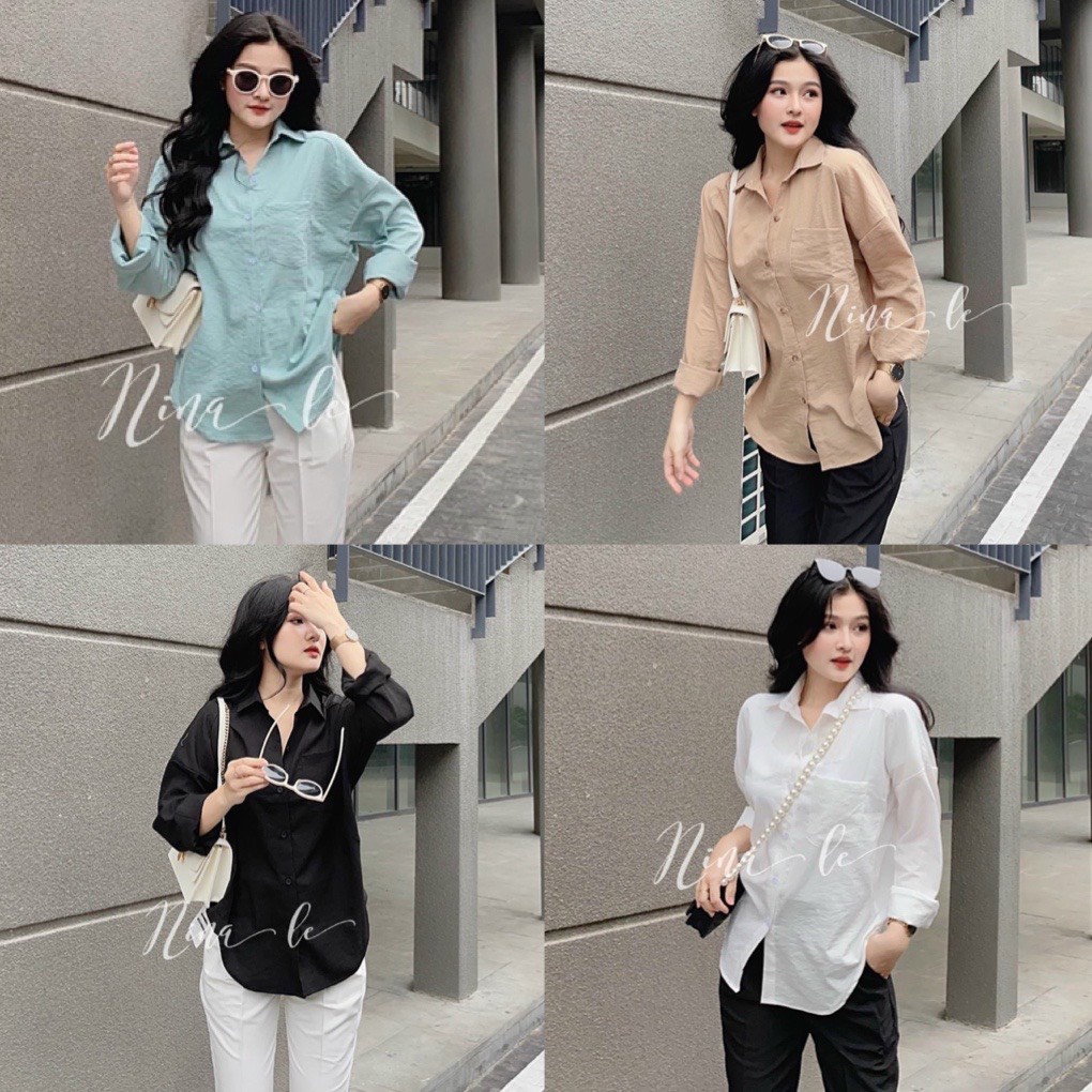 Áo Sơ Mi Dài Tay Basic From Rộng Chất Đũi Hàng Loại Đẹp