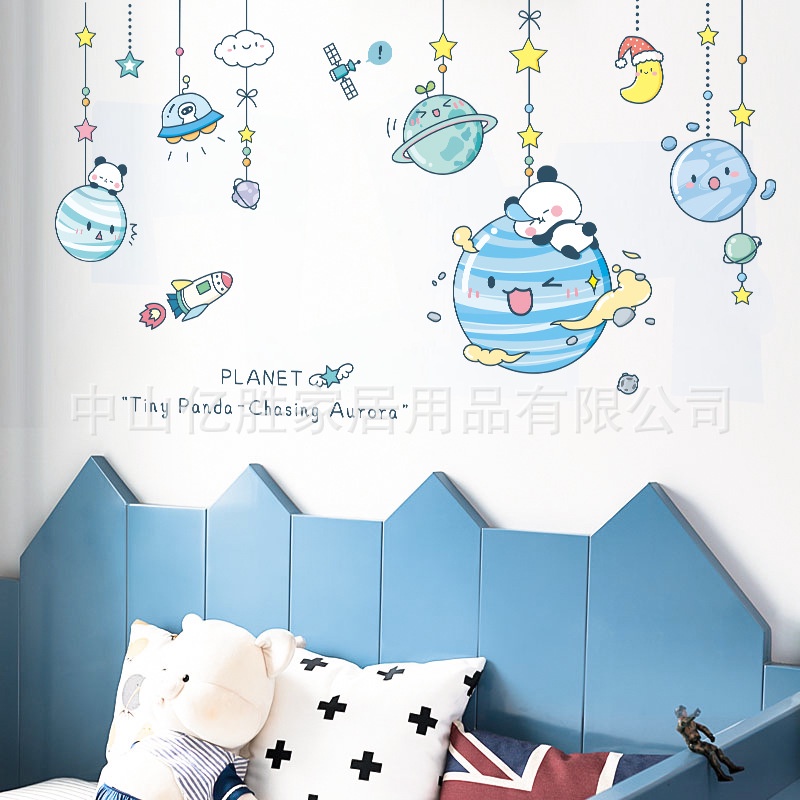 Tranh dán tường 3D đáng yêu cho bé - Các hành tinh ngộ nghĩnh KT 139x90cm, Decal trang trí phòng cho trẻ em