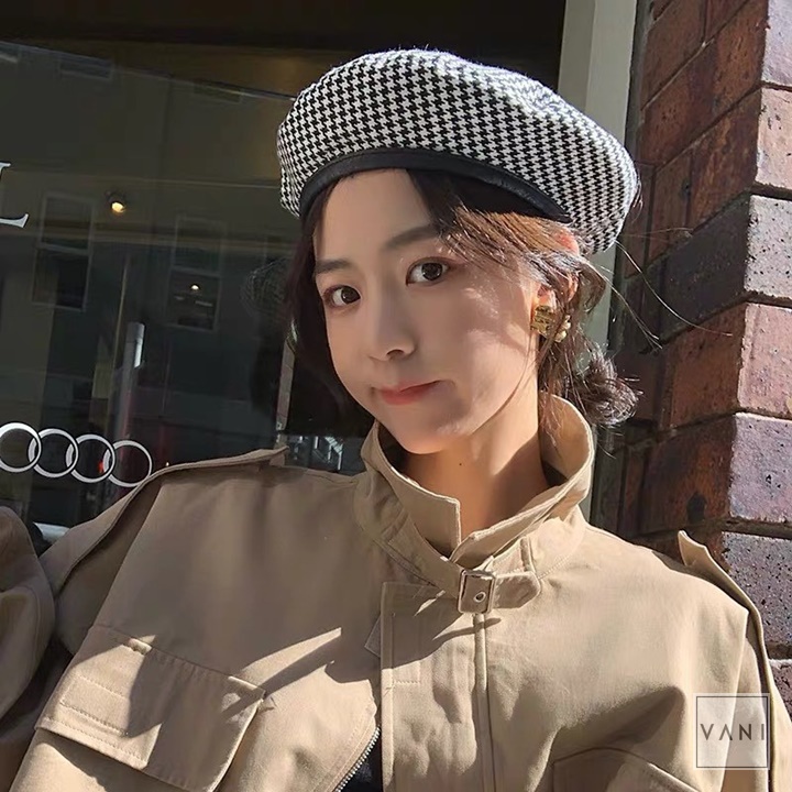 Nón Beret Mũ Nồi Họa Tiết Caro Nhỏ Houndstooth - Vani Store