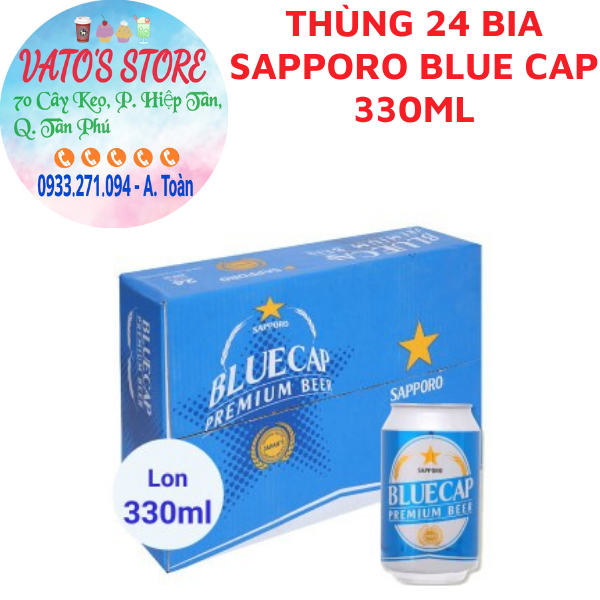 Thùng 24 Bia Sapporo Blue Cap 330ml / Lốc 6 lon bia Sapporo Blue Cap 330ml