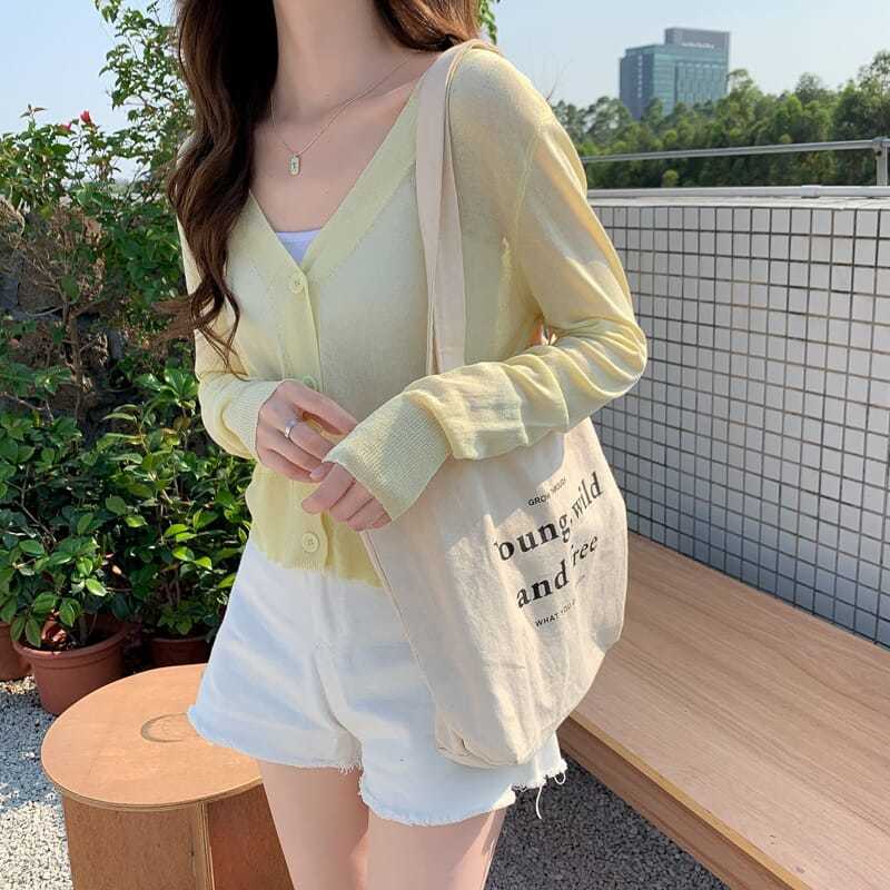 Áo Khoác cardigan Dệt Kim Cổ Chữ V Chống Nắng Thời Trang Mùa Hè Dành Cho Nữ