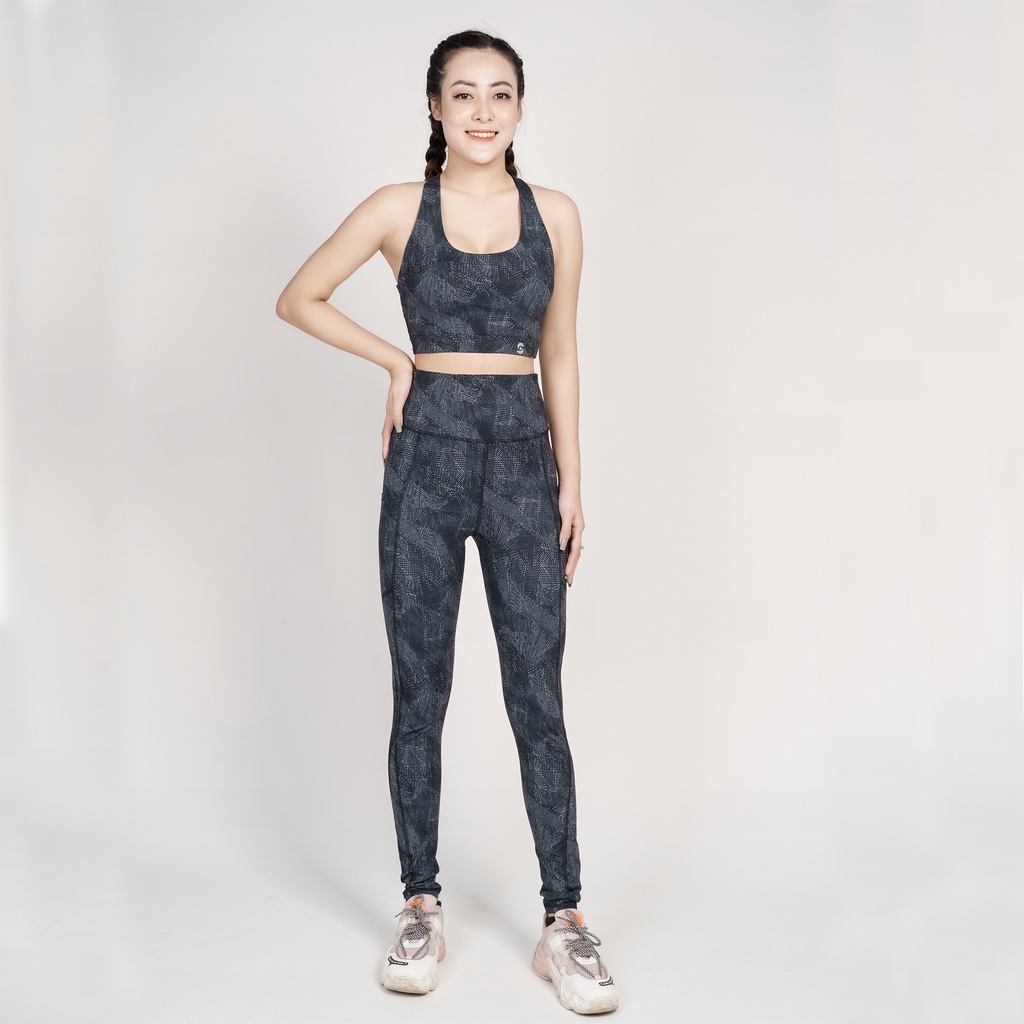 Bộ đồ tập yoga gym aerobic nữ chuyên nghiệp BAS áo bra 2 lớp phối legging nâng mông tôn dáng