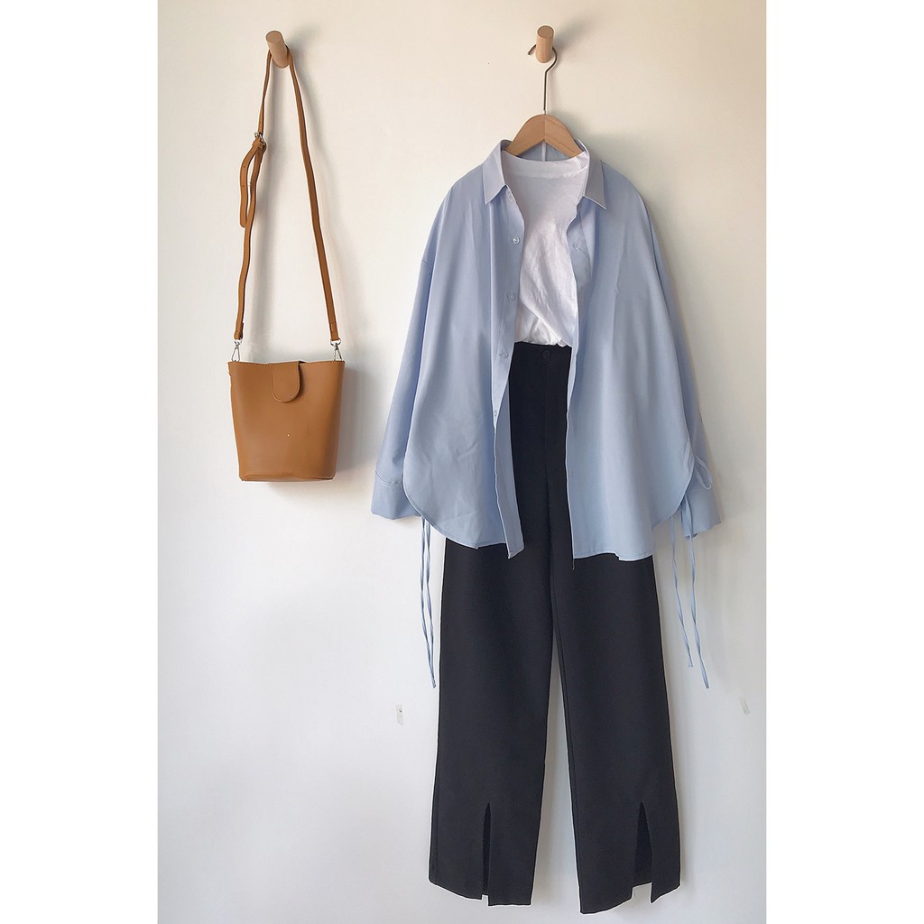 [Hình thật độc quyền THESIX.VN] Áo sơ mi đũi ulzzang cột vạt