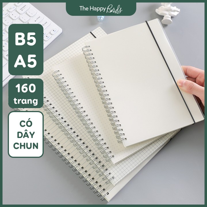 Sổ lò xo A5 B5 bìa trong có dây caro kẻ ngang trơn chấm dot làm sổ tay planner sketchbook