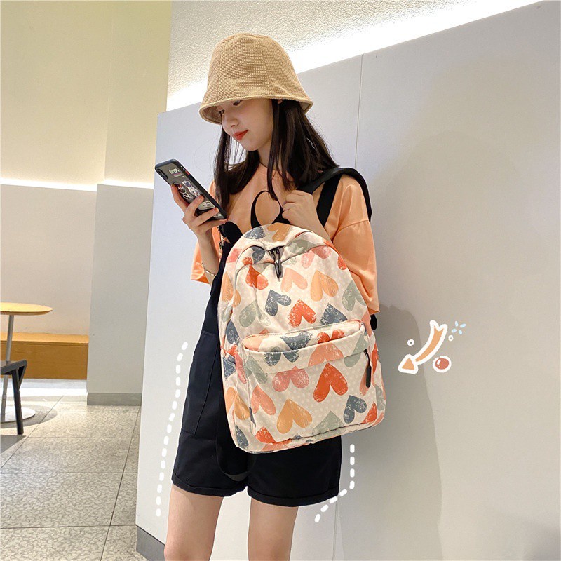 Ba Lô Học Sinh Siêu Nhẹ Phối Màu Sắc graffiti Phong Cách Hàn Quốc Dành Cho Nữ