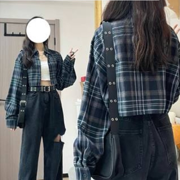 Áo Sơ Mi Tay Dài Chống Nắng Họa Tiết Sọc Caro Phong Cách Vintage