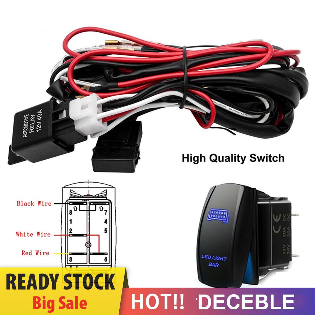 deceble LED Light Bar Wiring Harness Kit 2-Lead Rocker Switch 40A Relay 30A Fuse