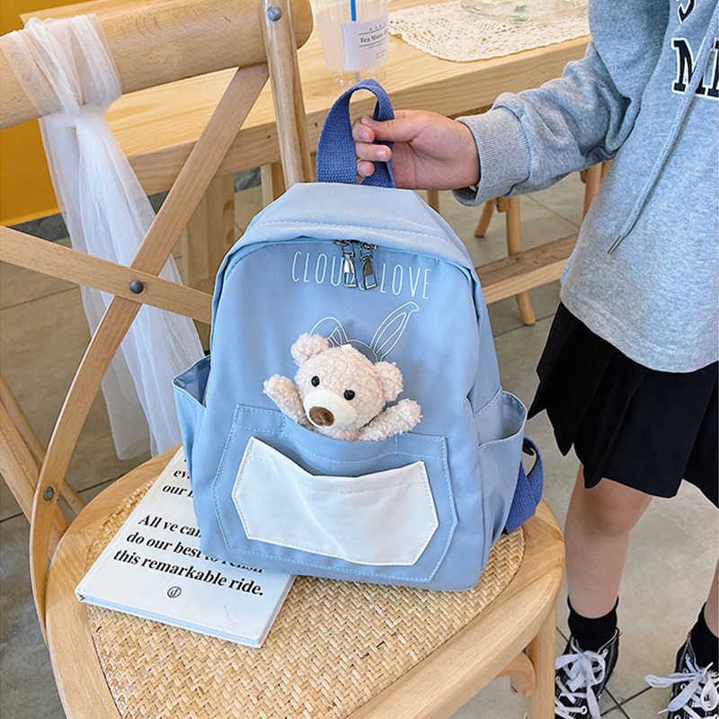 Ba Lô Đi Học Bằng Nylon Nhẹ In Họa Tiết Gấu Hoạt Hình Dễ Thương Cho Bé Mẫu Giáo