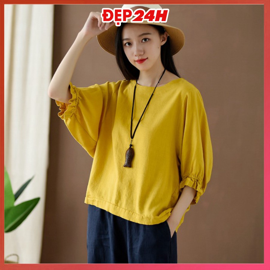 ❁♣Áo kiểu nữ Hàn Quốc, đũi cổ tròn tay lỡ Đẹp 24 giờ, form rộng che khuyết điểm AKH.45 | BigBuy360 - bigbuy360.vn