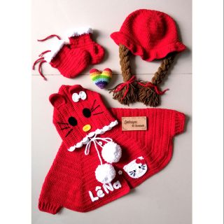 Set áo choàng+ nón bím tóc + giày noel giáng sinh đồ len handmade siêu xinh
