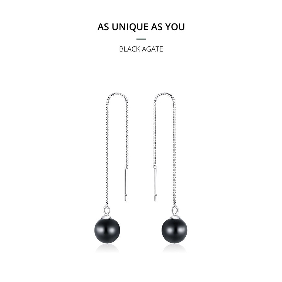 Khuyên tai Bamoer SCE878 dáng dài gắn đá mã não màu đen thời trang cá tính cho nữ