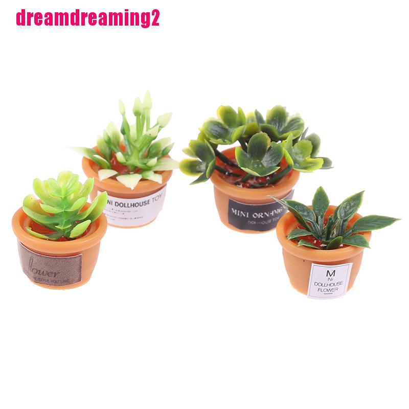 4 Chậu Cây Mini Màu Xanh Lá Cây Trang Trí Nhà Cửa