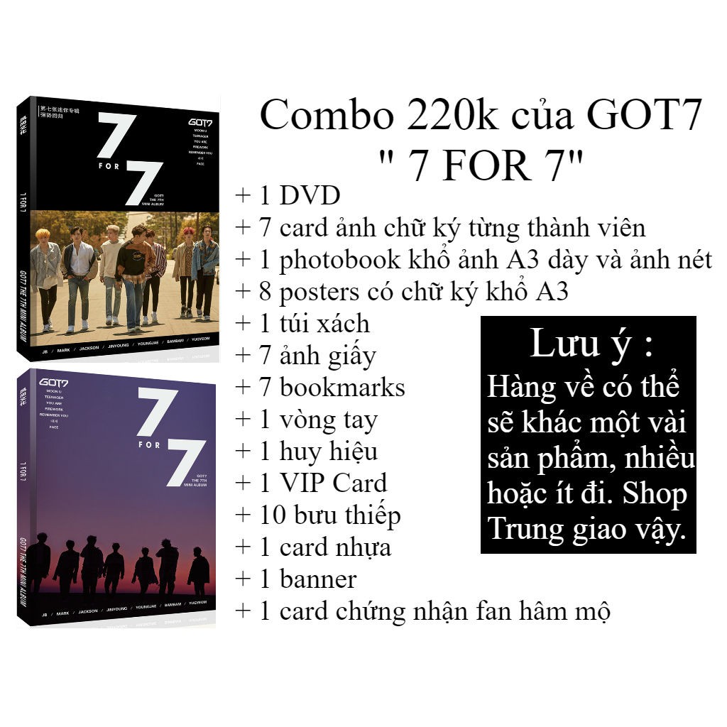 Combo "7 OF 7" của GOT7 (lướt sang phải xem ảnh thật)