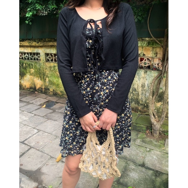 Cardigan nữ buộc nơ kiểu Hàn Quốc-áo cardigan buộc dây ngực