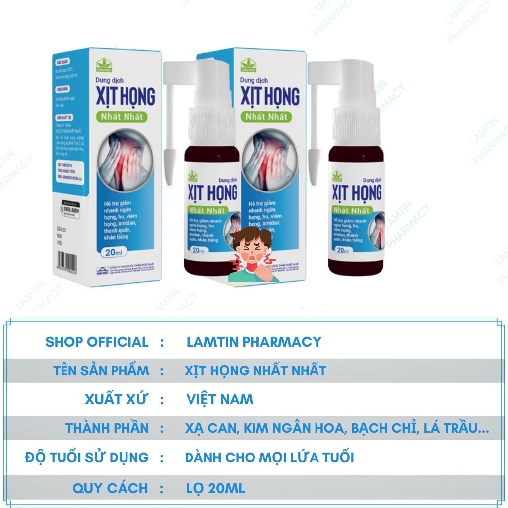 Xịt họng nhất nhất, hỗ trợ giảm ho, ngứa họng, viêm amidan. Hàng chính hãng lọ 20ml