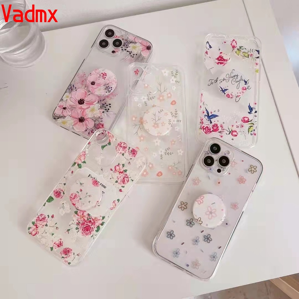 Ốp điện thoại mềm trong suốt họa tiết hoa có vòng đỡ cho Samsung Galaxy S20 FE S20 Plus Ultra Note 20 Ultra 10 Plus 9 8