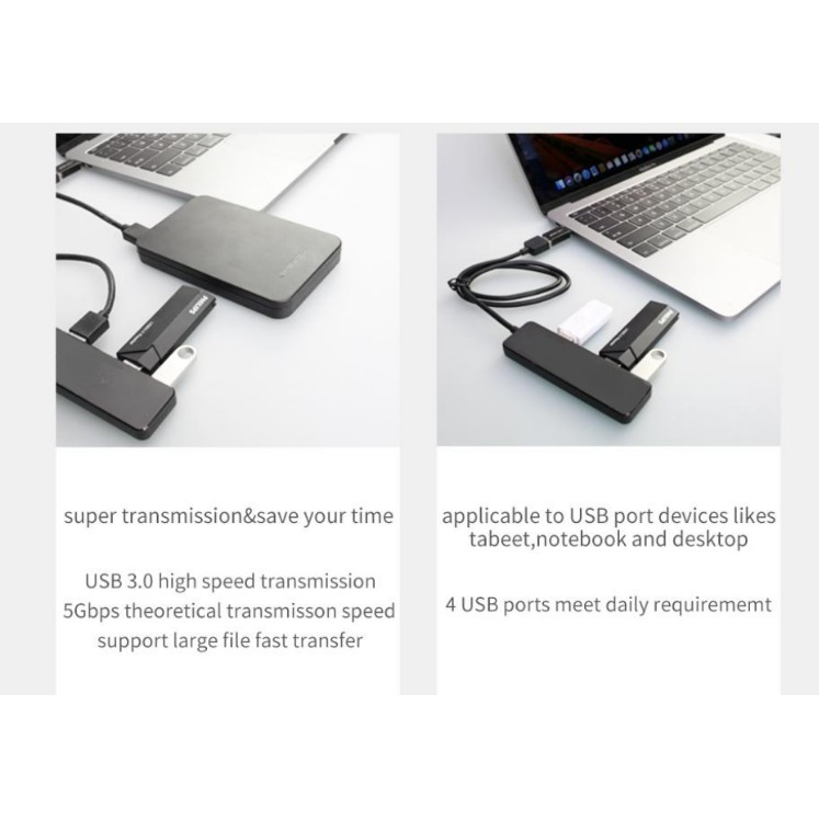 Bộ Chia Hub 4 Cổng USB 3.0/ 2.0 ACASIS Nhỏ Gọn Dùng Cho Laptop, PC, Bàn Phím, Chuột, Ổ Đĩa... AB3-L42....Dài 20/60/120cm