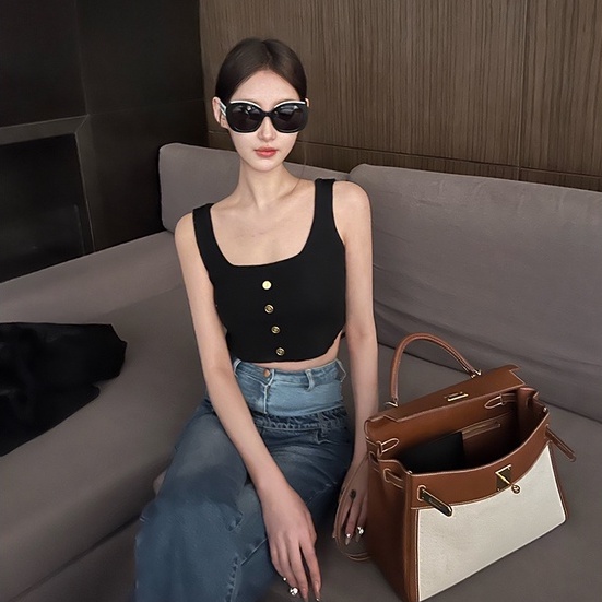 [Hana And Alice]  Áo Dây Dệt Kim Không Đều Có Khóa Cài Vàng Quyến Rũ laplan