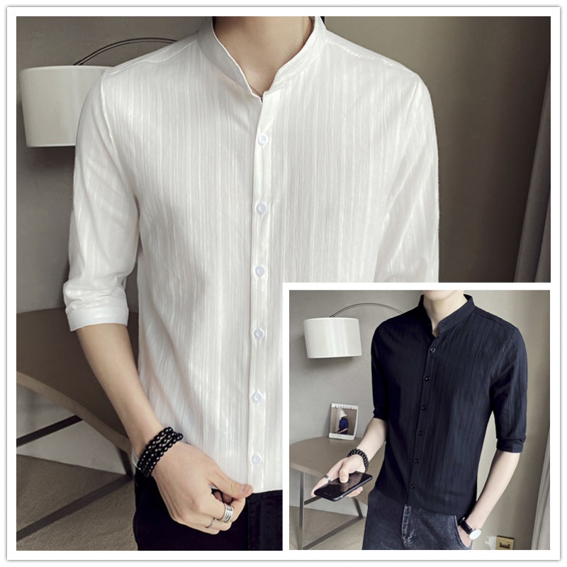 Áo Sơ Mi cotton Tay Lửng Cổ Đứng Dáng Ôm Thời Trang Dành Cho Nam