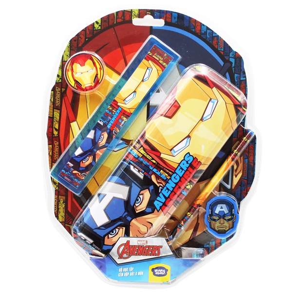Bộ Dụng Cụ Học Tập 5 Món Kèm Hộp Bút Marvel Avengers - HooHooHaHa® VPH12-1201