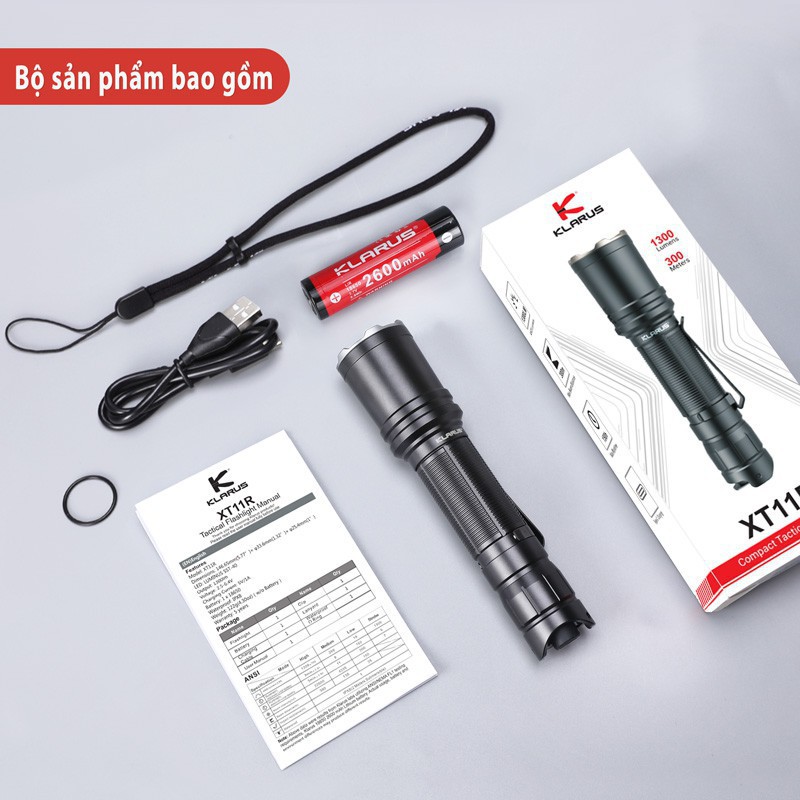 [BH 5 NĂM] [SÁNG CHÓI LÓA] KLARUS XT11R - Đèn pin tác chiến phản ứng nhanh sáng 1300lumen xa 300m cổng sạc type C