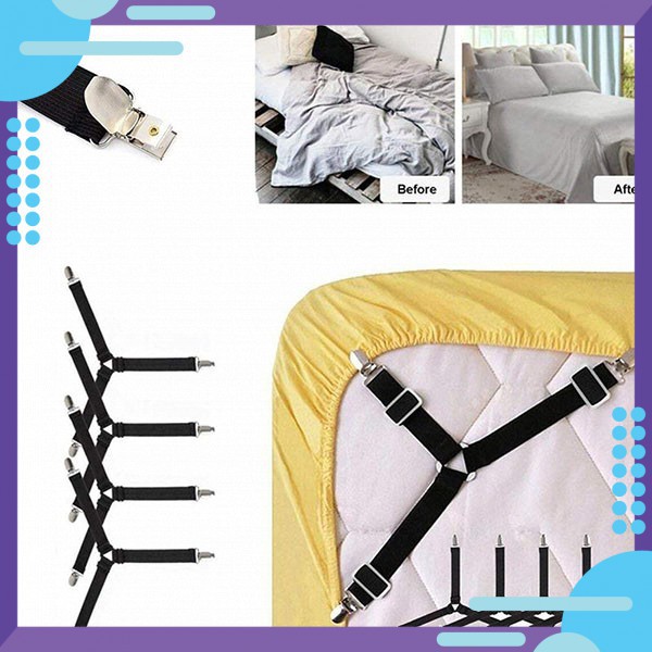Bộ 4 dây nẹp cố định ga giường - Kẹp cố định drap giường, kẹp ga giường chống xê dịch