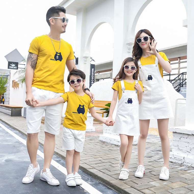 Áo gia đình đẹp ❤️FREESHIP❤️ Set Đồ bộ gia đình áo thun cotton hình thêu kèm yếm và quần AG31