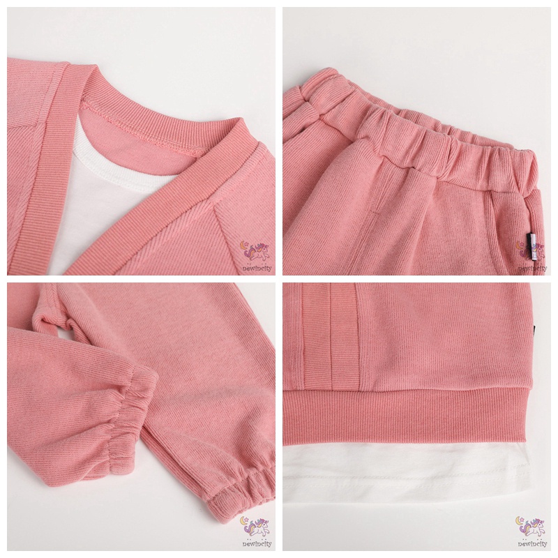 Set 2 món áo dài tay in họa tiết hoạt hình + quần dài kiểu Hàn Quốc xinh xắn cho bé