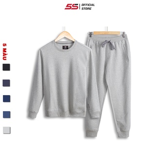 Bộ Đồ Nỉ Nam 5S Màu Ghi Sáng, Vải Cotton USA Mềm Mịn, Dày Dặn, Không Bai Xù, Bền Màu, Giữ Ấm Tốt (BNI21001-02)