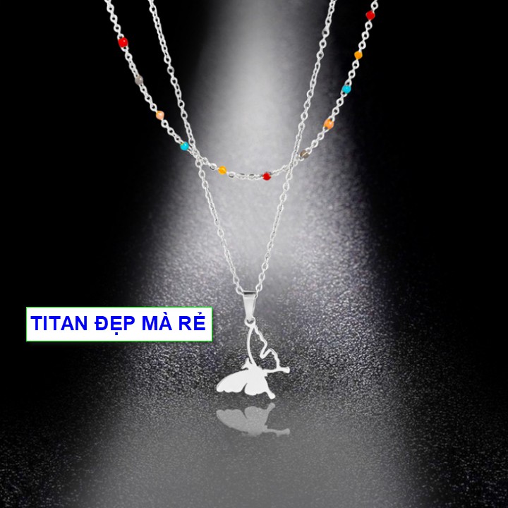 Dây chuyền 2 tầng titan nữ mặt bướm bay đẹp - Hàng titan vàng trắng sáng bóng đẹp - Cam kết 1 đổi 1 nếu đen và gỉ sét