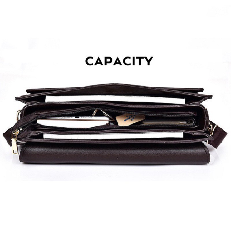 Túi xách cặp da giáo viên da bò công sở T50 khóa số đựng laptop 14 inch 38x29x8cm (Nâu-Đen) | BigBuy360 - bigbuy360.vn