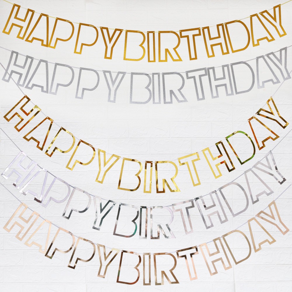 Dây chữ rỗng HAPPY BIRTHDAY trang trí tiệc sinh nhật Birthday Banner ép kim ánh kim
