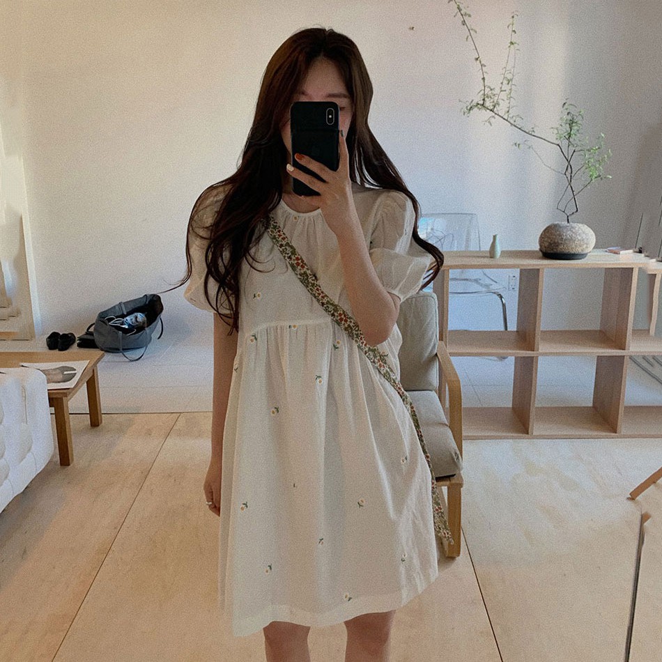 Đầm Mini Cổ Tròn Thêu Hoa Cho Nữ 33979 | BigBuy360 - bigbuy360.vn