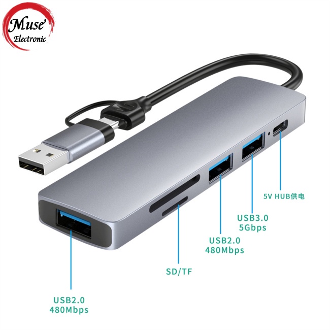 Bộ Chia Cổng usb Type C/usb 6 Trong 1 Hỗ Trợ Sạc Nhanh Sd/tf