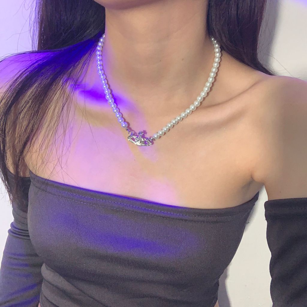 Vòng cổ Mặt Ngọc Trai Nhân Tạo Phong Cách Hip Hop Cổ Điển Thời Trang Cho Nữ