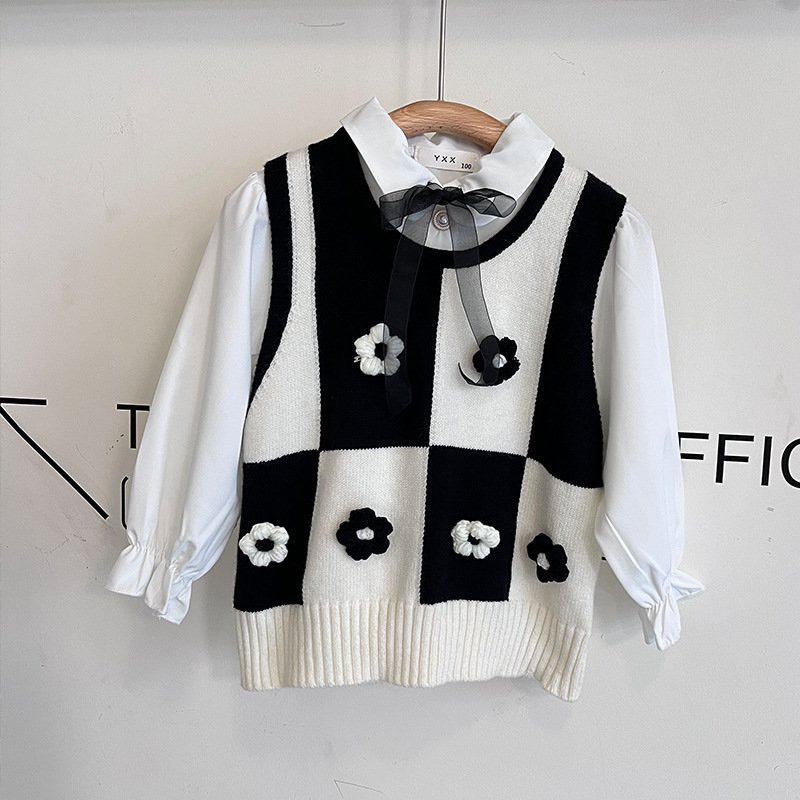 ÁO GHILE LEN ĐEN TRẮNG ĐÍNH HOA CỰC YÊU CHO BÉ - CỐM KIDS NT