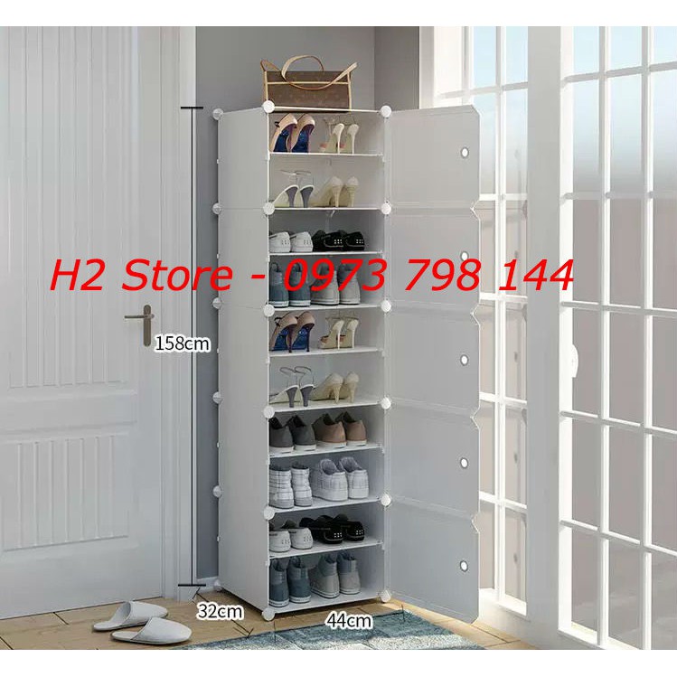 TỦ NHỰA LẮP GHÉP ĐỂ GIÀY 10 Ô (chia ô) CỬA TRẮNG ĐỤC ĐA NĂNG THÔNG MINH