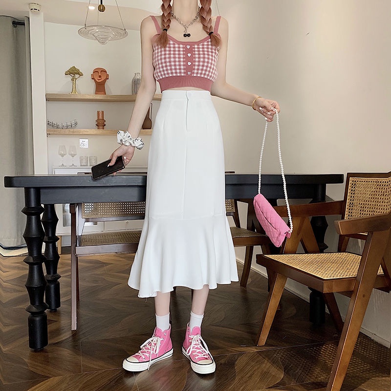 Chân váy dài COZOK lưng cao phối bèo xinh xắn dành cho nữ