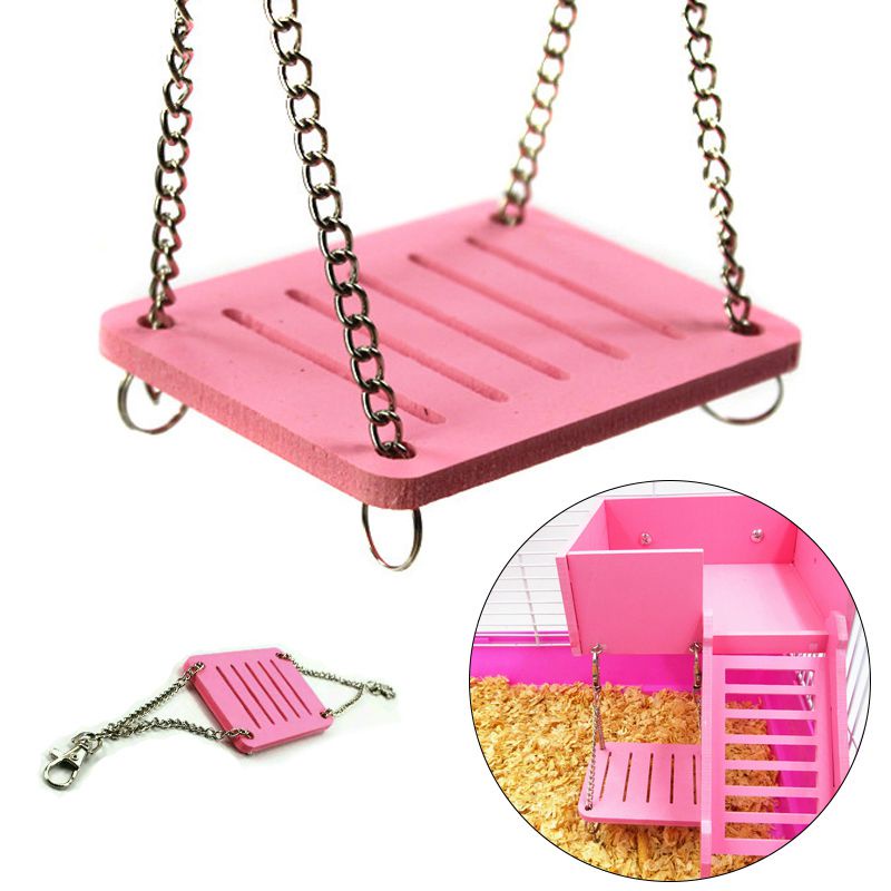 Xích Đu Đồ Chơi Bằng Gỗ Màu Hồng Treo Lồng Nuôi Chuột Hamster