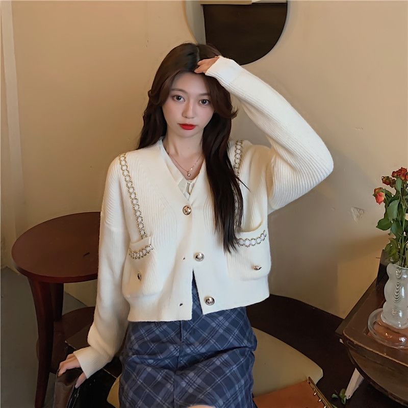 Áo Cardigan Dệt Kim Tay Dài Cổ Chữ V Dễ Phối Đồ Thời Trang Cho Nữ