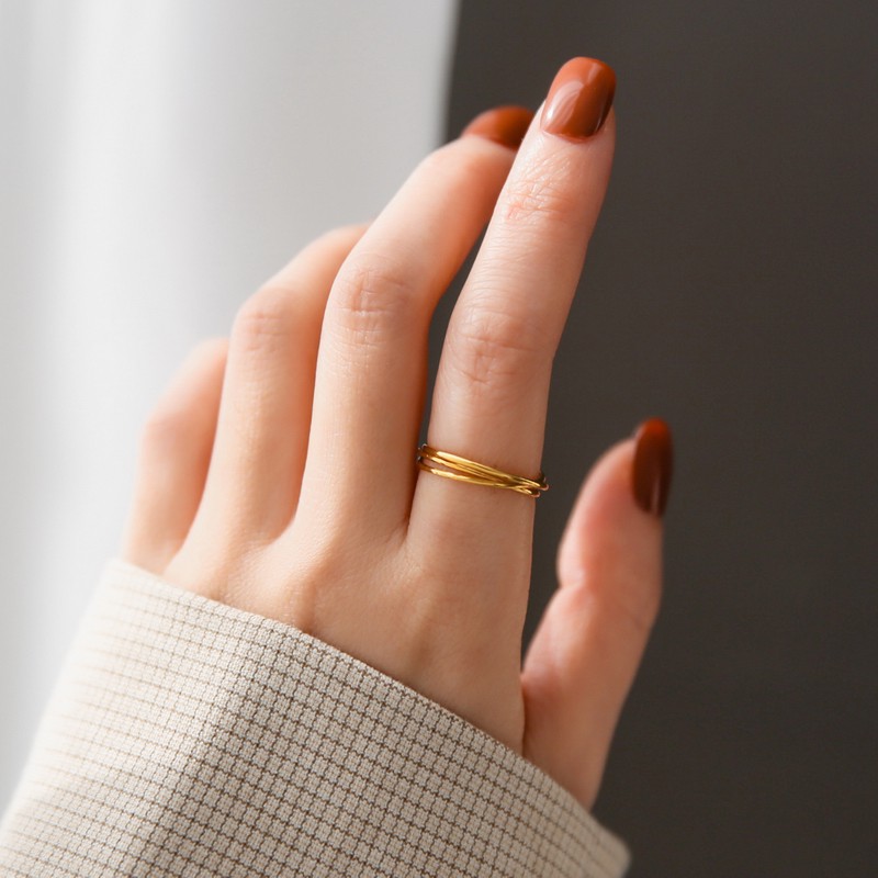 Nhẫn nữ titan 3 vòng tròn mảnh lồng nhau mạ vàng không gỉ đeo được nhiều kiểu WR200401 (Có màu bạc)