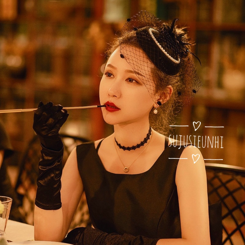 ( CÓ VIDEO) Mũ đội đầu đính hoa và lông vũ có kèm mạng che nửa mặt , kẹp tóc cho cô dâu