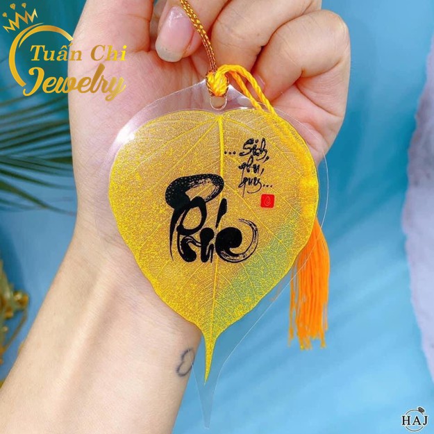 TẶNG BAO LIXI+ TUA VÀNG Lá Bồ Đề Tự Nhiên In Hình Phật Và Chữ Thư Pháp, Mang Lại Bình An, May Mắn