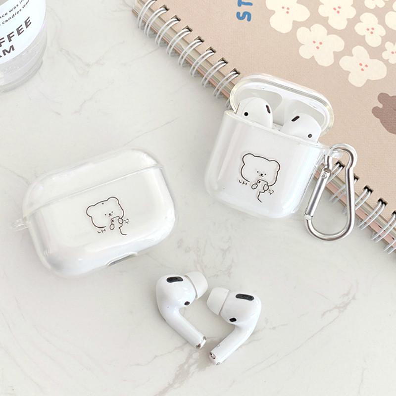 Vỏ silicone mềm bảo vệ hộp đựng tai nghe Airpods 1/2/pro in hình gấu trong suốt