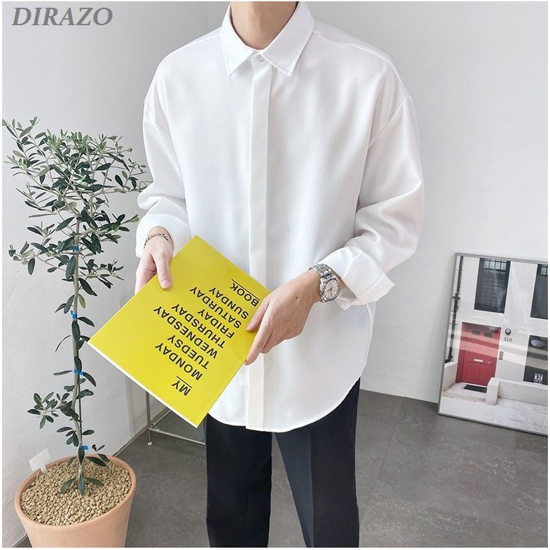[Mã FATREND5 giảm đến 30k đơn 99k] Áo sơ mi nam trơn form rộng GIẤU NÚT hiện đại Hàn Quôc - DIRAZO | BigBuy360 - bigbuy360.vn