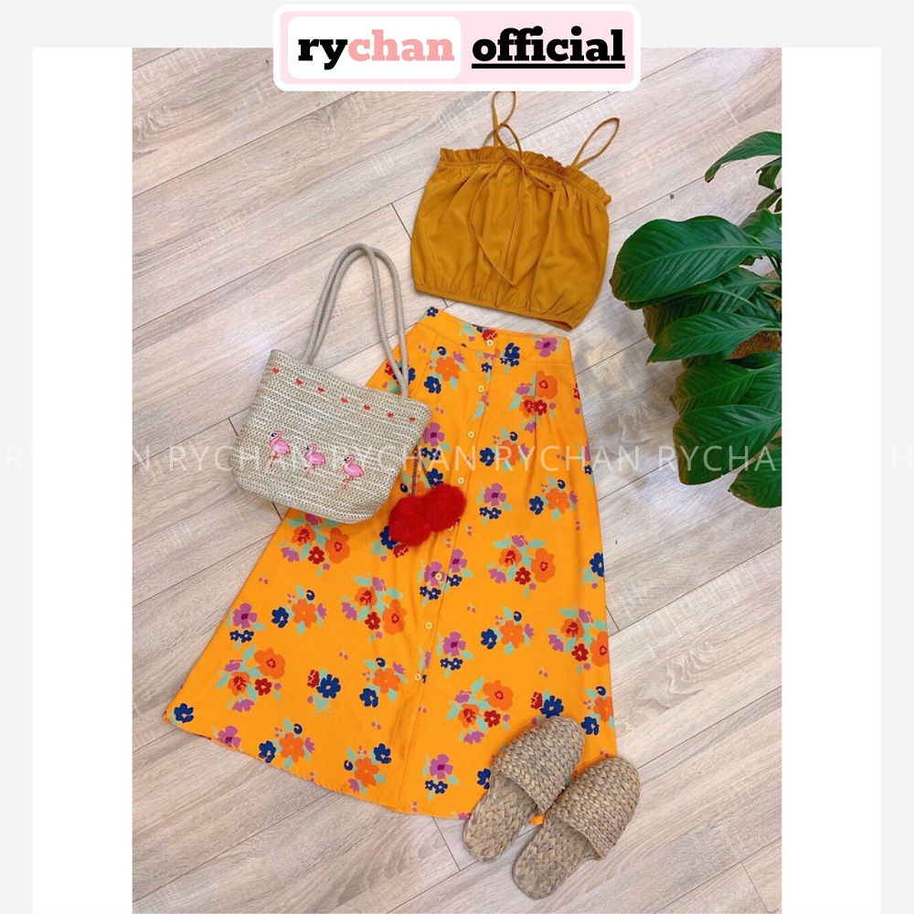 SE603 - Set Áo Hai Dây Và Chân Váy Hoa Vàng Dịu Dàng