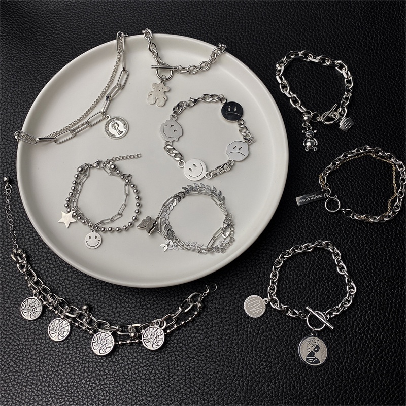 Vòng Tay Hai Lớp Bằng Thép Titan Phong Cách Hip Hop Hàn Quốc Cho Nam Và Nữ C359