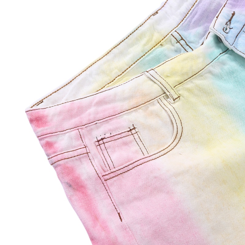 Quần Short Denim Phối Túi Màu Sắc Cầu Vồng Thời Trang Mùa Hè Dành Cho Nữ