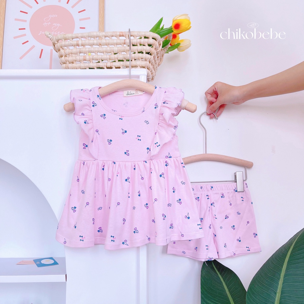 Bộ đùi bé gái phối bèo nhún vai dễ thương chất thun bozip mềm mát HM199