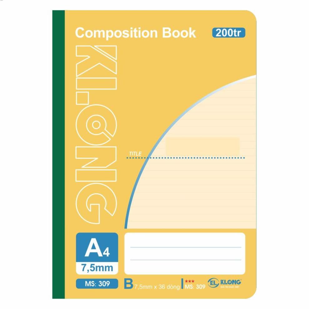 Sổ may klong 200tr A4 định lượng 58/88 Compostion Book; Klong MS: 309 .